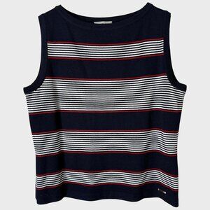 St. John Sport Marie Gray Striped Santana Wool Knit Tank Top Blue Women's Large